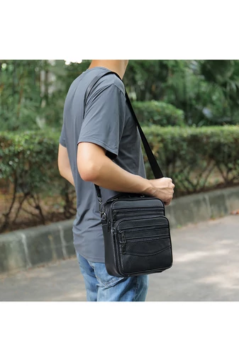  Czarna męska torba typu crossbody Bonluo z prawdziwej skóry, najwyższej jakości, rozmiar (23*20*6 cm)