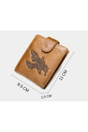  Portfel męski w kolorze brązowym, wzór sępa Bonluo, materiał: skóra naturalna, wymiary (9,5 x 11 x 1,5 cm)