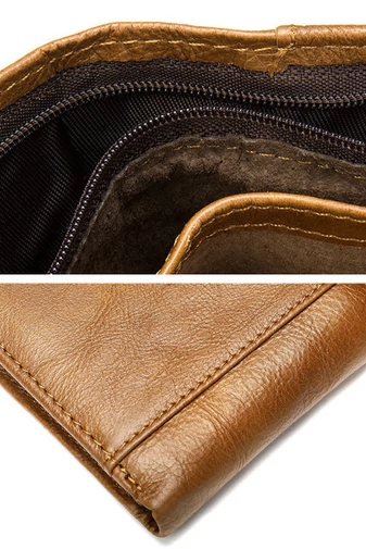  Portfel męski w kolorze brązowym, wzór sępa Bonluo, materiał: skóra naturalna, wymiary (9,5 x 11 x 1,5 cm)