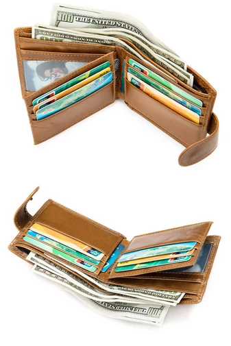  Portfel męski w kolorze brązowym, wzór sępa Bonluo, materiał: skóra naturalna, wymiary (9,5 x 11 x 1,5 cm)