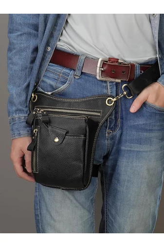  Torba Bonluo z czarnej, oryginalnej skóry, z możliwością dopięcia, rozmiar (17*12*3 cm)