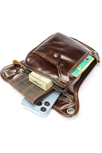  Torba Bonluo Brown z naturalnej skóry, dopinana, rozmiar (17*12*3 cm)