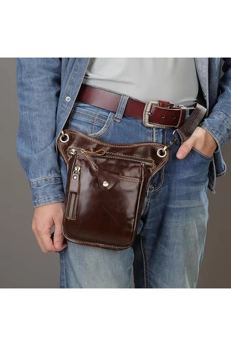  Torba Bonluo Brown z naturalnej skóry, dopinana, rozmiar (17*12*3 cm)