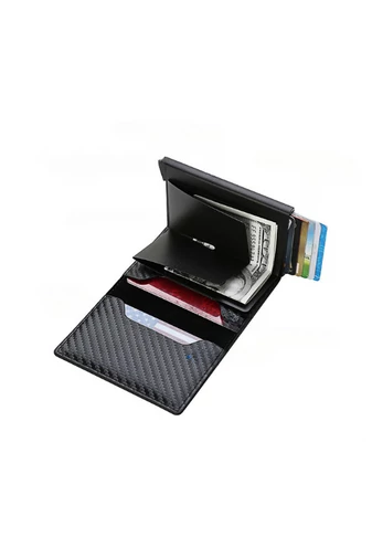  Czarny uchwyt na karty Bonluo z ochroną RFID, wiele przegródek, rozmiar 9,5*6 cm
