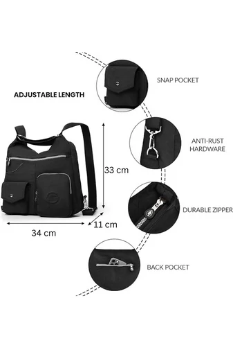  Torba hobo Bonluo damska, czarna, z tagiem RFID, wykonana z wodoodpornego materiału, wymiary 33*34*11 cm