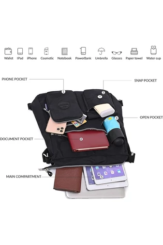  Torba hobo Bonluo damska, czarna, z tagiem RFID, wykonana z wodoodpornego materiału, wymiary 33*34*11 cm