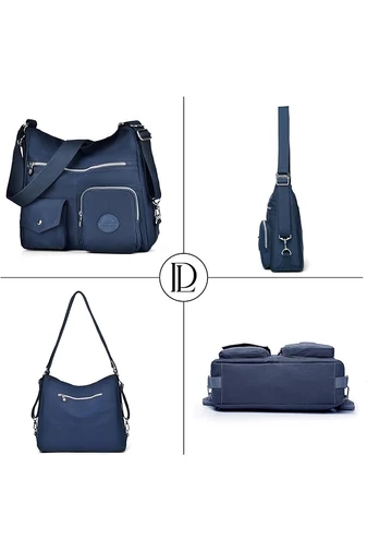  Torba hobo Bonluo damska, ciemnoniebieska, z tagiem RFID, wykonana z wodoodpornego materiału, wymiary 33*34*11 cm