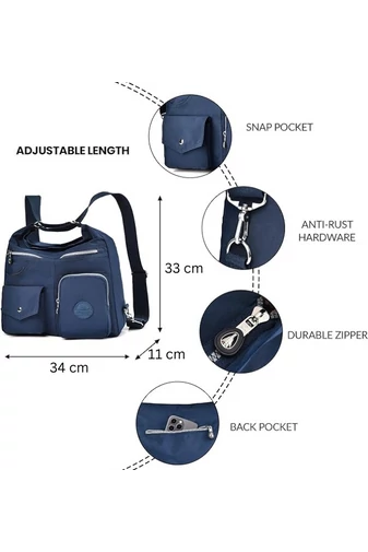  Torba hobo Bonluo damska, ciemnoniebieska, z tagiem RFID, wykonana z wodoodpornego materiału, wymiary 33*34*11 cm