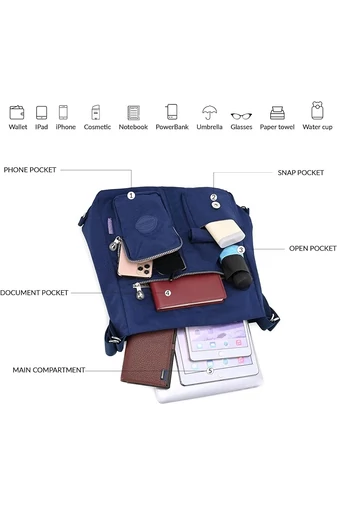  Torba hobo Bonluo damska, ciemnoniebieska, z tagiem RFID, wykonana z wodoodpornego materiału, wymiary 33*34*11 cm