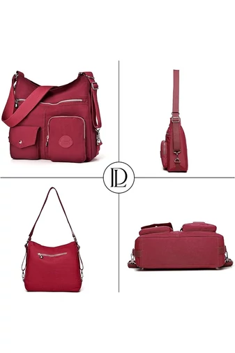  Torba typu hobo Bonluo dla kobiet, ciemna wiśnia, z tagiem RFID, wykonana z wodoodpornego materiału, wymiary 33*34*11 cm