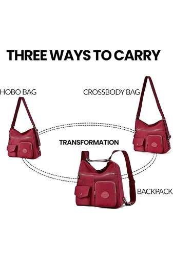  Torba typu hobo Bonluo dla kobiet, ciemna wiśnia, z tagiem RFID, wykonana z wodoodpornego materiału, wymiary 33*34*11 cm