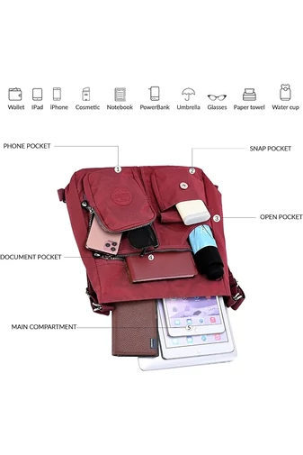  Torba typu hobo Bonluo dla kobiet, ciemna wiśnia, z tagiem RFID, wykonana z wodoodpornego materiału, wymiary 33*34*11 cm