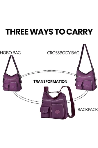  Torba typu hobo Bonluo dla kobiet, ciemnofioletowa, z tagiem RFID, wykonana z wodoodpornego materiału, wymiary 33*34*11 cm