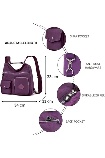  Torba typu hobo Bonluo dla kobiet, ciemnofioletowa, z tagiem RFID, wykonana z wodoodpornego materiału, wymiary 33*34*11 cm