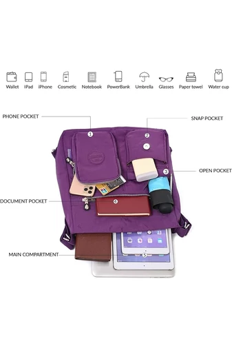  Torba typu hobo Bonluo dla kobiet, ciemnofioletowa, z tagiem RFID, wykonana z wodoodpornego materiału, wymiary 33*34*11 cm