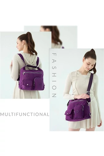  Torba typu hobo Bonluo dla kobiet, ciemnofioletowa, z tagiem RFID, wykonana z wodoodpornego materiału, wymiary 33*34*11 cm