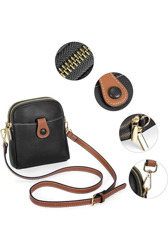  Torebka mini na ramię Bonluo brązowa ze skóry naturalnej, wymiary 20×14×8 cm