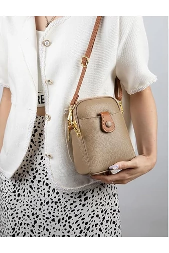  Torebka mini na ramię Bonluo brązowa ze skóry naturalnej, wymiary 20×14×8 cm