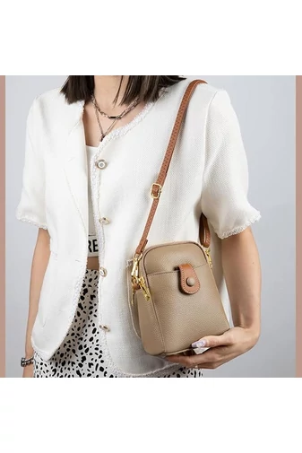  Torebka mini na ramię Bonluo brązowa ze skóry naturalnej, wymiary 20×14×8 cm