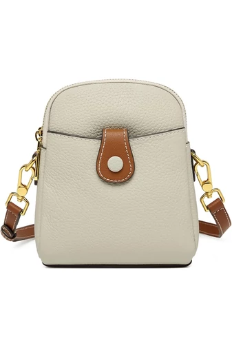 Torebka crossbody mini Bonluo biała ze skóry naturalnej, wymiary 20×14×8 cm