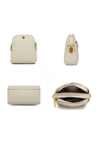 Torebka crossbody mini Bonluo biała ze skóry naturalnej, wymiary 20×14×8 cm