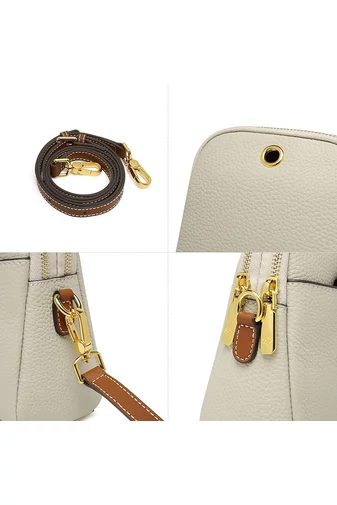 Torebka crossbody mini Bonluo biała ze skóry naturalnej, wymiary 20×14×8 cm