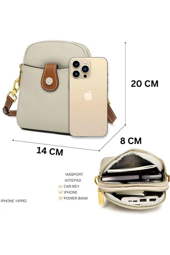 Torebka crossbody mini Bonluo biała ze skóry naturalnej, wymiary 20×14×8 cm