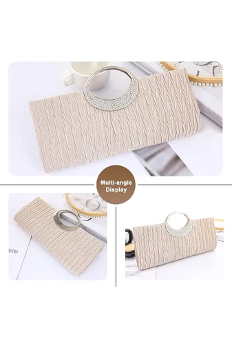  Elegancka beżowa torebka Bonluo z metalowym uchwytem wysadzanym kryształkami, wymiary (28 x 13 x 4 cm)