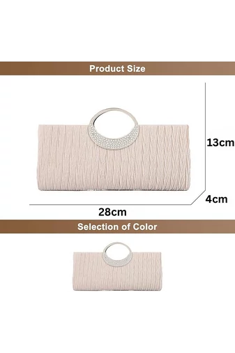  Elegancka beżowa torebka Bonluo z metalowym uchwytem wysadzanym kryształkami, wymiary (28 x 13 x 4 cm)