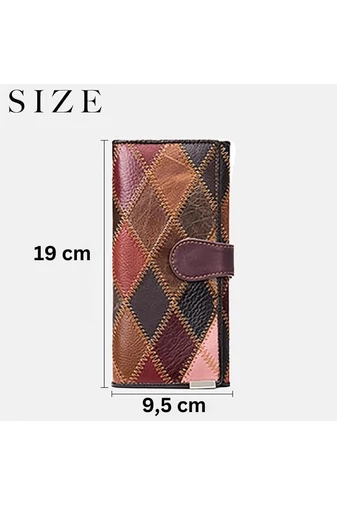  Kolorowy portfel Bonluo z kolażem i przeszyciami 3D wykonany ze skóry naturalnej (19*9,5*3,5 cm)