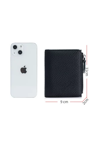  Czarny mini portfel damski Bonluo ze skóry naturalnej (11*9*2 cm)