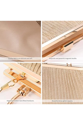 Elegancka złota torebka Bonluo na specjalne okazje z metalowym uchwytem, rozmiar akcesoriów (15*25*4,5 cm)