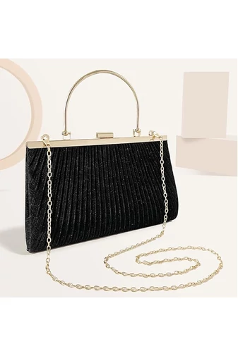  Elegancka czarna torba Bonluo na specjalne okazje z metalowym uchwytem, rozmiar akcesoriów (15*25*4,5 cm)