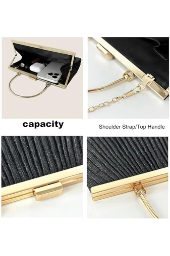  Elegancka czarna torba Bonluo na specjalne okazje z metalowym uchwytem, rozmiar akcesoriów (15*25*4,5 cm)