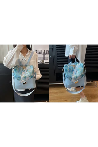 Plecak i Torebka Na Ramię Bonluo Niebieska We Wzory Z Ekoskóry 32*25*14 cm