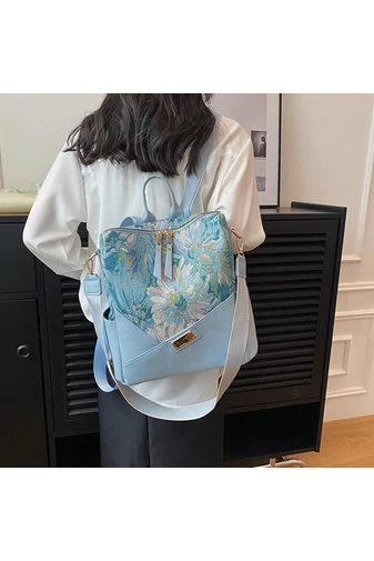 Plecak i Torebka Na Ramię Bonluo Niebieska We Wzory Z Ekoskóry 32*25*14 cm