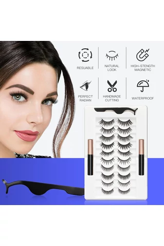 Zestaw 10 różnych par sztucznych rzęs z magnetycznym tuszem do rzęs i naturalnie wyglądającym aplikatorem