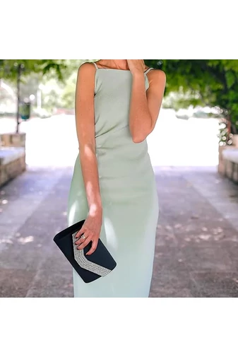  Elegancka torebka damska Bonluo z ciemnoniebieską pokrywą i zdobiona kamieniami (24 x 14 x 5,5 cm)