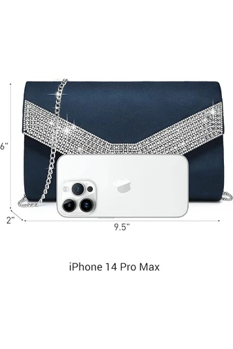  Elegancka torebka damska Bonluo z ciemnoniebieską pokrywą i zdobiona kamieniami (24 x 14 x 5,5 cm)