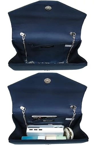  Elegancka torebka damska Bonluo z ciemnoniebieską pokrywą i zdobiona kamieniami (24 x 14 x 5,5 cm)