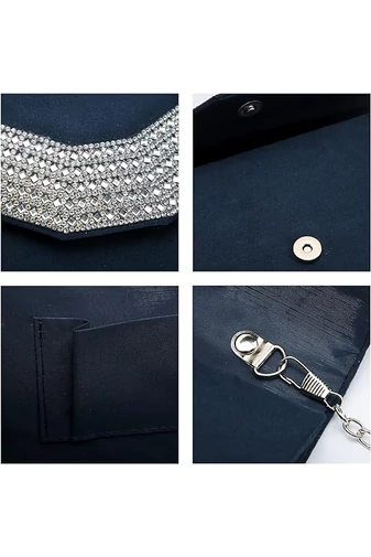  Elegancka torebka damska Bonluo z ciemnoniebieską pokrywą i zdobiona kamieniami (24 x 14 x 5,5 cm)