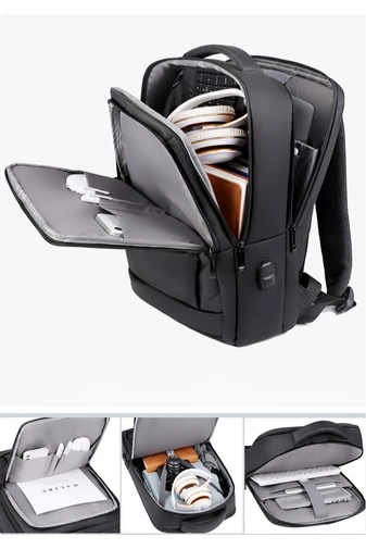 Plecak biznesowy Bonluo w kolorze szarym, idealny na podróż, wykonany z wysokiej jakości, wodoodpornego materiału, wymiary: 42 x 30 x 13 cm