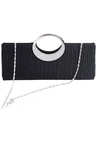 Elegancka czarna torebka Bonluo z metalowym uchwytem zdobionym kryształkami. Wymiary: 28 x 13 x 4 cm.