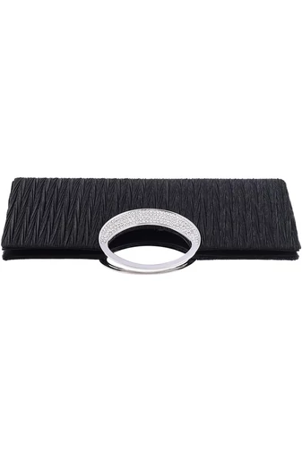  Elegancka czarna torebka Bonluo z metalowym uchwytem zdobionym kryształkami. Wymiary: 28 x 13 x 4 cm.