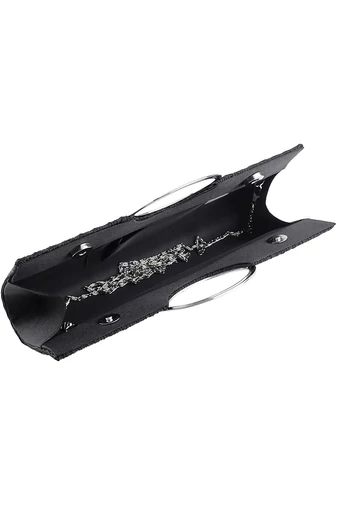  Elegancka czarna torebka Bonluo z metalowym uchwytem zdobionym kryształkami. Wymiary: 28 x 13 x 4 cm.