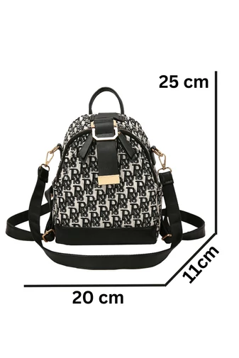  Plecak damski Bonluo w kolorze szarym z wzorem liter, wykonany z poliuretanu i płótna, mały rozmiar 25*20*11 cm