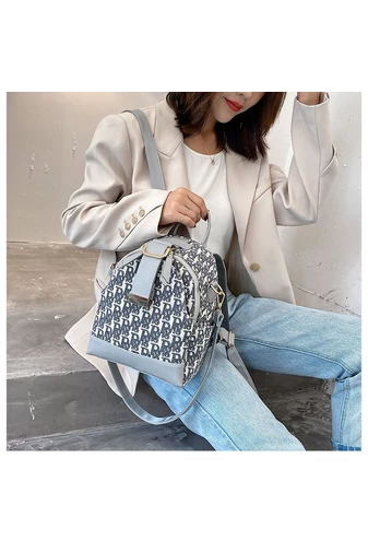  Plecak damski Bonluo w kolorze szarym z wzorem liter, wykonany z poliuretanu i płótna, mały rozmiar 25*20*11 cm