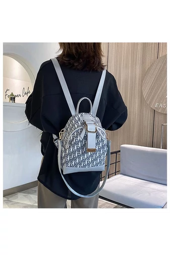  Plecak damski Bonluo w kolorze szarym z wzorem liter, wykonany z poliuretanu i płótna, mały rozmiar 25*20*11 cm