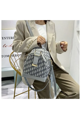  Plecak damski Bonluo w kolorze szarym z wzorem liter, wykonany z poliuretanu i płótna, mały rozmiar 25*20*11 cm