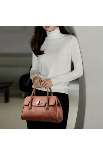 Torebka Bonluo Brown wykonana z ekologicznej skóry, wymiary 18*28*9 cm